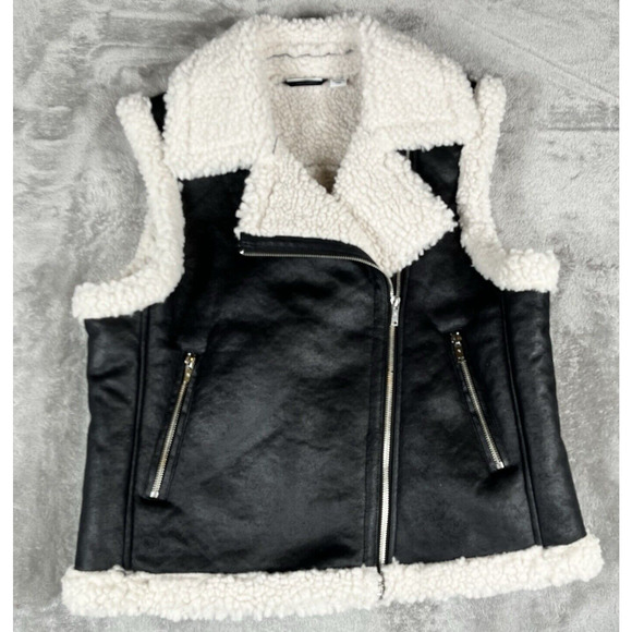 Noisy may Jackets & Blazers - Noisy May Haley Faux Leather Shearling Moto Black Vest Size Small NWOT
